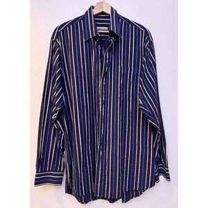 BURBERRY London Oxford Blue‎ Striped Button Down Shirt Men's Large Tall